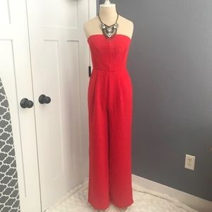 Red strapless jumpsuit, S